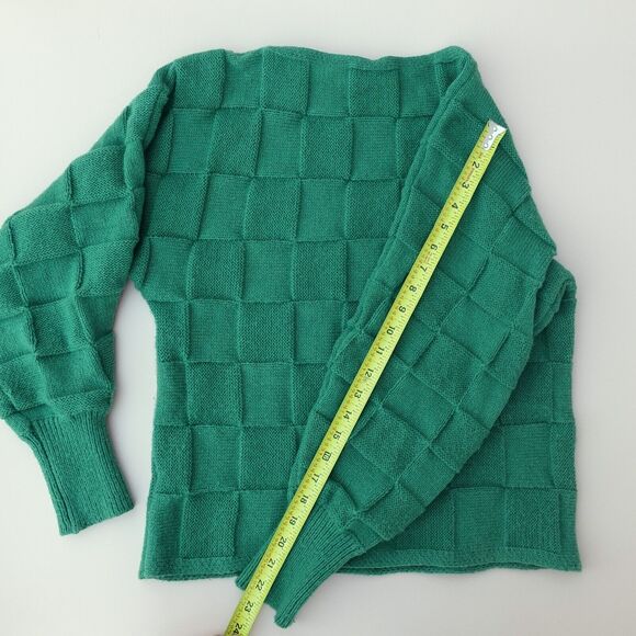 Women's Sweater S Woven Green Tight Knit Crew Neck Ribbed Long Sleeve Pullover - Picture 9 of 10